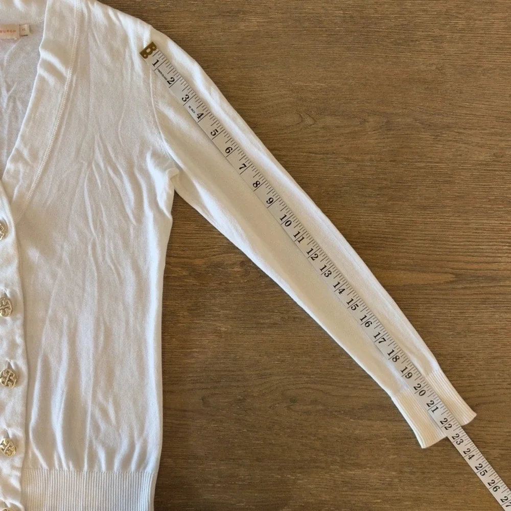 TORY BURCH Simone Cardigan 100% Cotton-White-Gold Logo Button-Lightweight-Sz XS